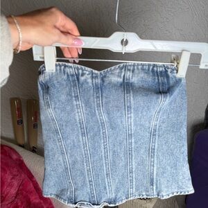 PrettyLittleThing Denim Corset Tube Top – Strapless – Light Wash
